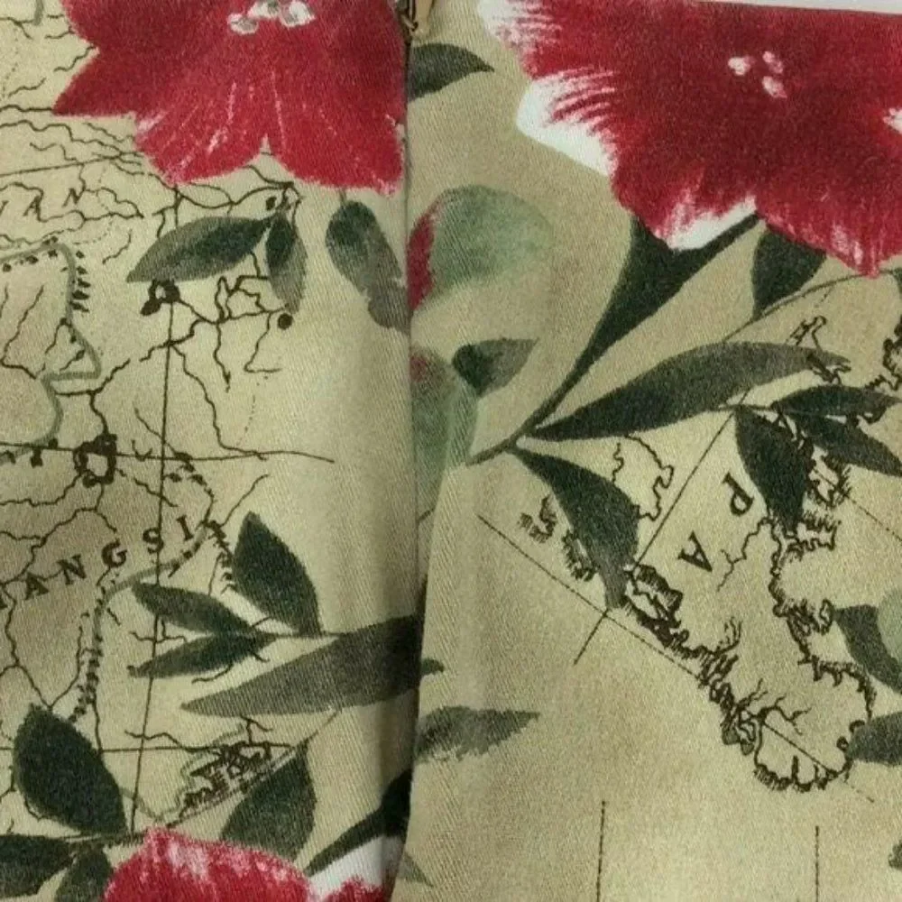 Eric Spencer Floral Map Print‎ Tapestry Style Size 10 travel Skirt